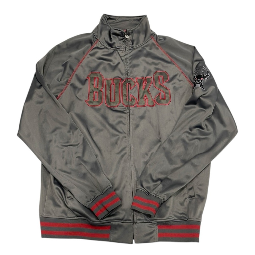 Majestic NBA‎ Milwaukee Bucks Sz XLT Jacket Full Zipper front Bomber Gray